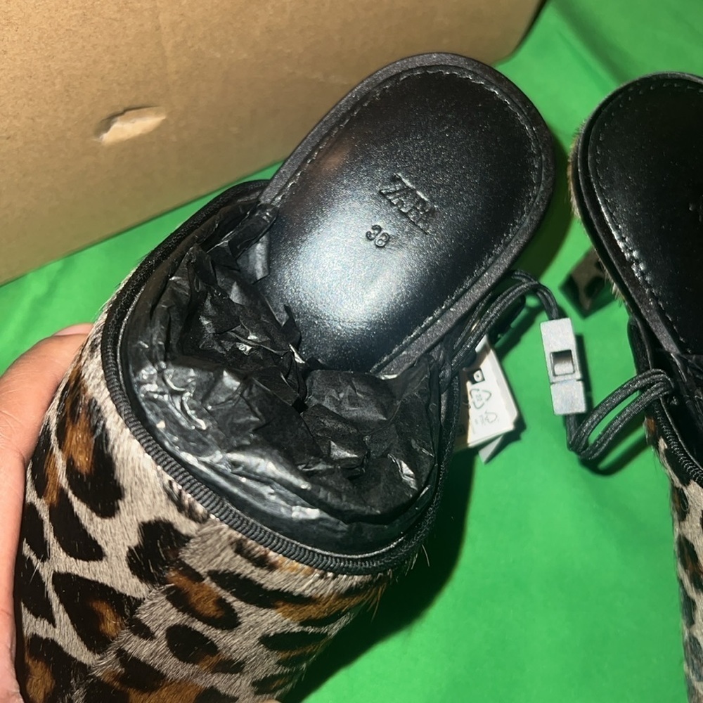NWT Zara 100% Cow Fur Skin/ 90% Goat Leather Animal Print Mules size 38 - Picture 5 of 13